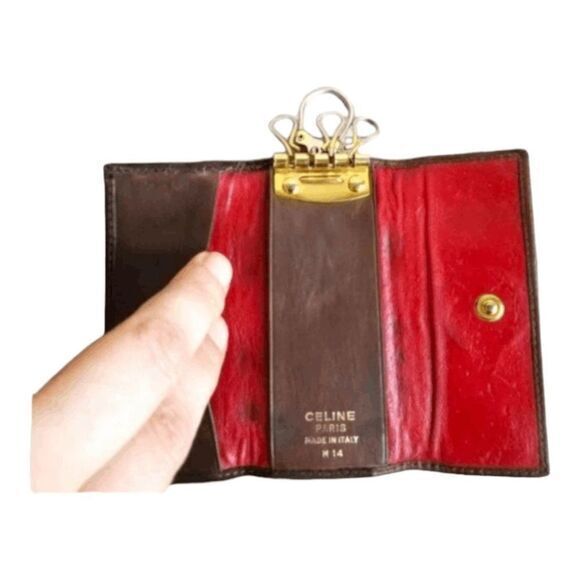 Vintage Celine key organizer fob chocolate‎ brown leather + suede - Picture 2 of 4